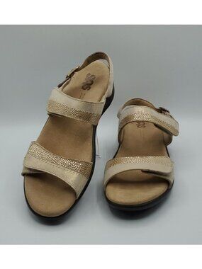 SAS Nudu Gold Leather Speckles Low Heel Hook & Loop Comfort Sandals Size 9M